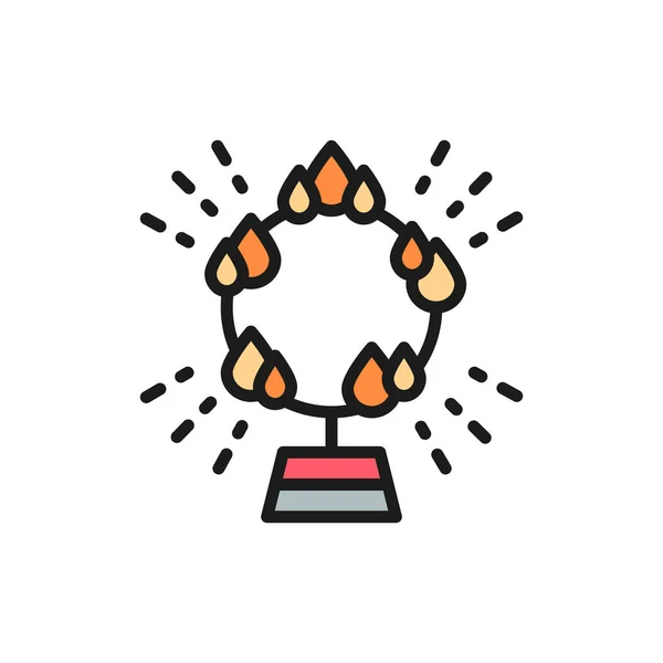 Fire circle, ring of flame, circus arena flat color line icon. — Stock Vector
