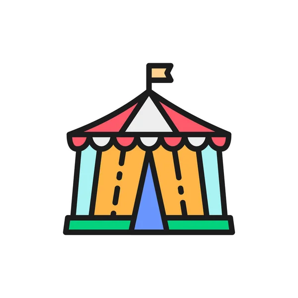 Tenda de circo vetorial, ícone de linha de cor plana do parque de diversões . — Vetor de Stock