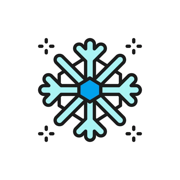 Піктограма лінії сніжинки, сніг, зимова плоска кольорова лінія . — стоковий вектор