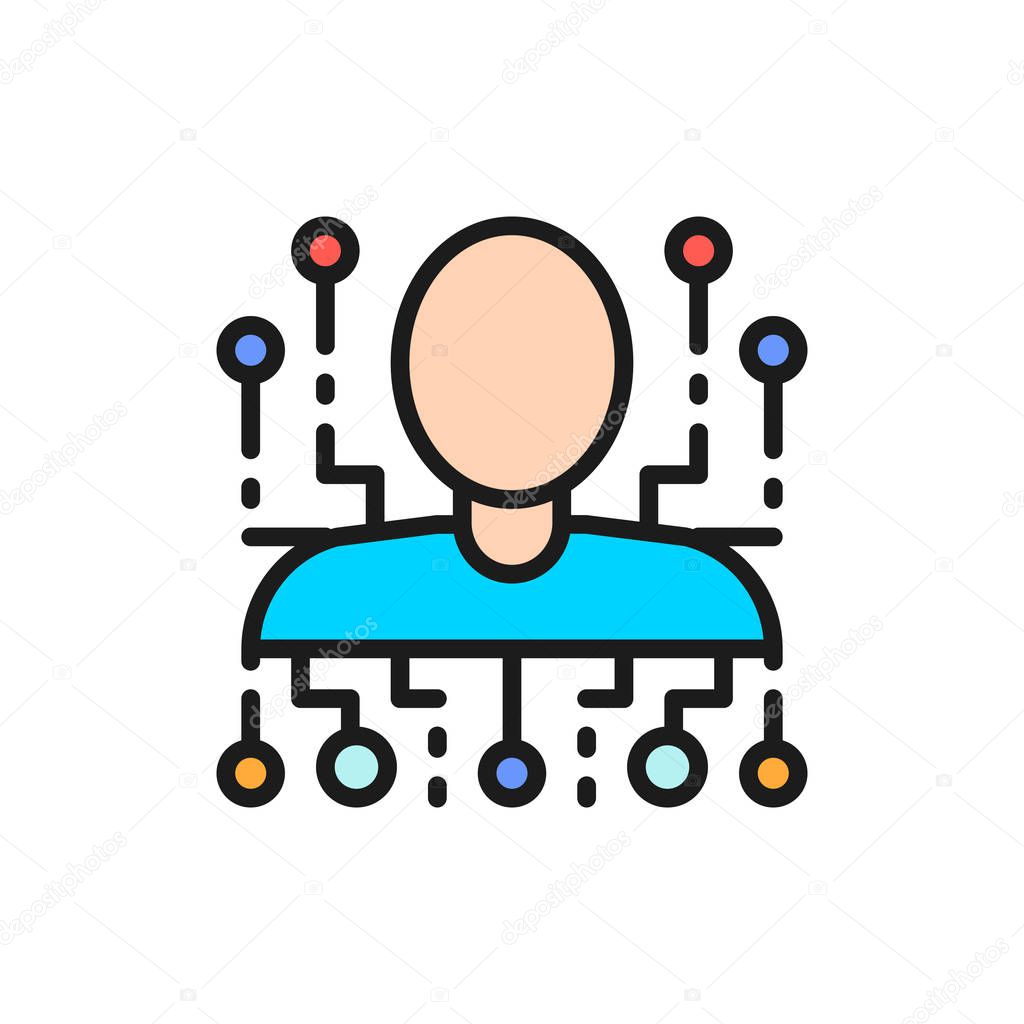 Cyber person, robot, artificial intelligence flat color line icon.