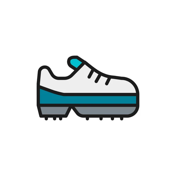 Шипы футбольный ботинок, игровое оборудование плоская цветовая линия значок . — стоковый вектор
