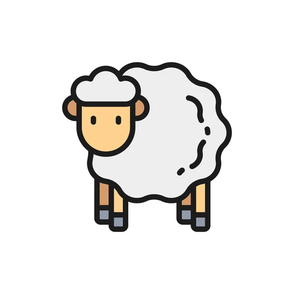 Vecteur mouton, agneau ligne de couleur plate icône. Isolé sur fond blanc — Image vectorielle