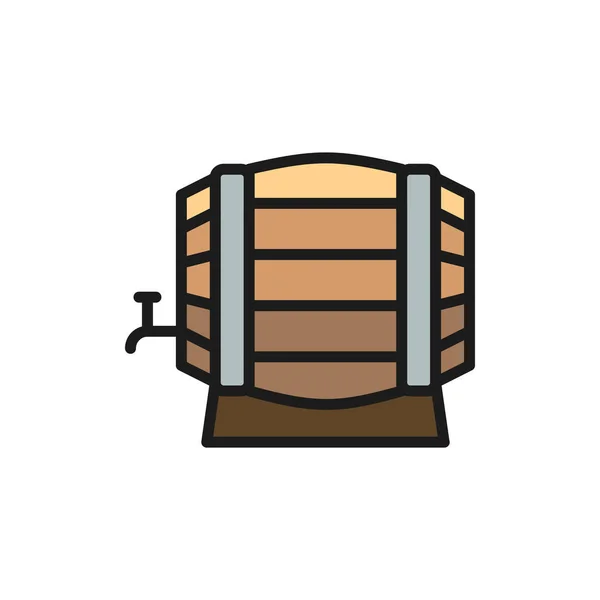 Wooden wine barrel flat color line icon. Isolated on white background — Stock Vector