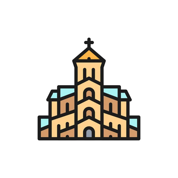 Vector georgian orthodox church, Tbilisi flat color line icon. — Stock Vector