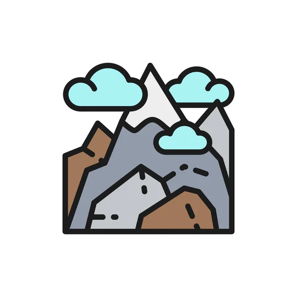 Vector georgian mountains, Kazbek mountain flat color line icon. — Stock Vector