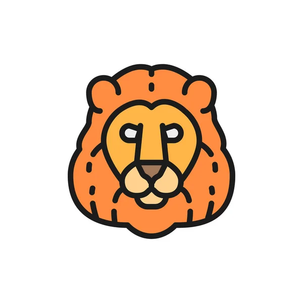 Vector lion, wild cat head flat color line icon. — Stock Vector