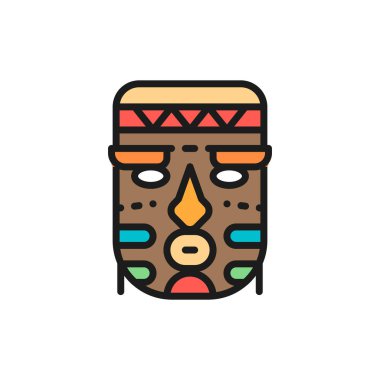 Vektör Afrikalı etnik kabile maskesi düz çizgi simgesi.