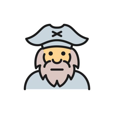 Kaptan, denizci, korsan, yaşlı adam düz çizgi simgesi.