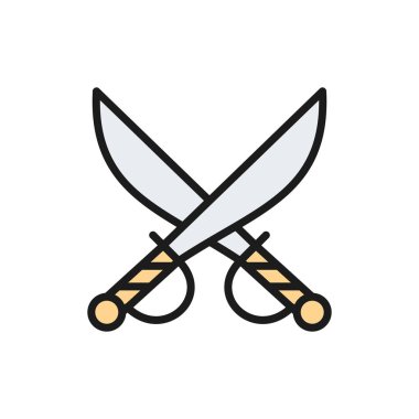 Çapraz korsan kılıçları, kılıçlar, düz renk çizgisi simgesi.