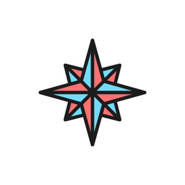 Rüzgar gülü, pusula, navigasyon düz çizgi simgesi.