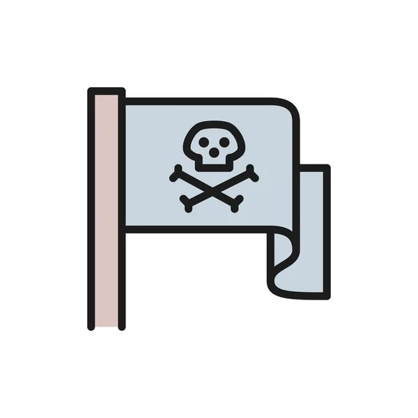 Drapeau pirate, icône de ligne de couleur plate Jolly Roger . — Image vectorielle