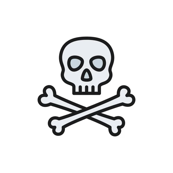 Pirate skull with crossbones flat color line icon. — Stock Vector