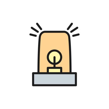 Acil durum araç ışıklandırması, teşhirci, siren düz renk çizgisi simgesi.