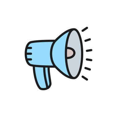 Hoparlör vektörü, megafon düz çizgi simgesi.