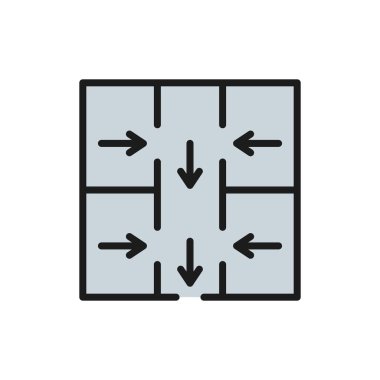 Tahliye planı, acil tahliye işareti düz renk çizgisi simgesi.