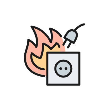 Tehlikeli elektrik prizi, kısa devre düz çizgi simgesi.