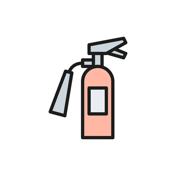 Fire extinguisher, firefighter equipment flat color line icon. — 스톡 벡터