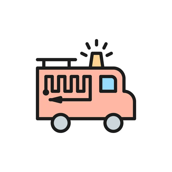 Fire truck with flasher flat color line icon. — 스톡 벡터