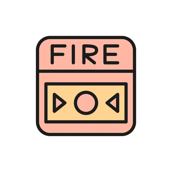 Fire alarm system, button flat color line icon. — Stock Vector