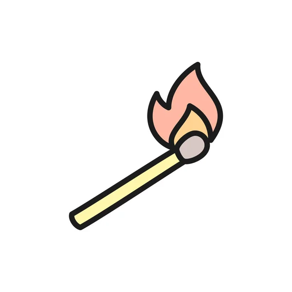 Burning match stick icono de línea de color plano . — Vector de stock