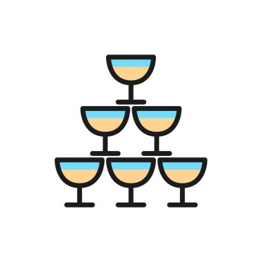 Cam kadehlerin vektör piramidi düz renk çizgisi simgesi.