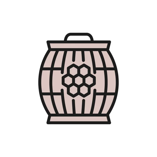 Barril de madera con icono de línea plana de color miel . — Archivo Imágenes Vectoriales