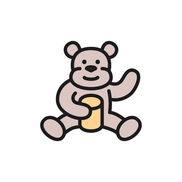 Bear eating sweet honey flat color line icon. — Stock Vector