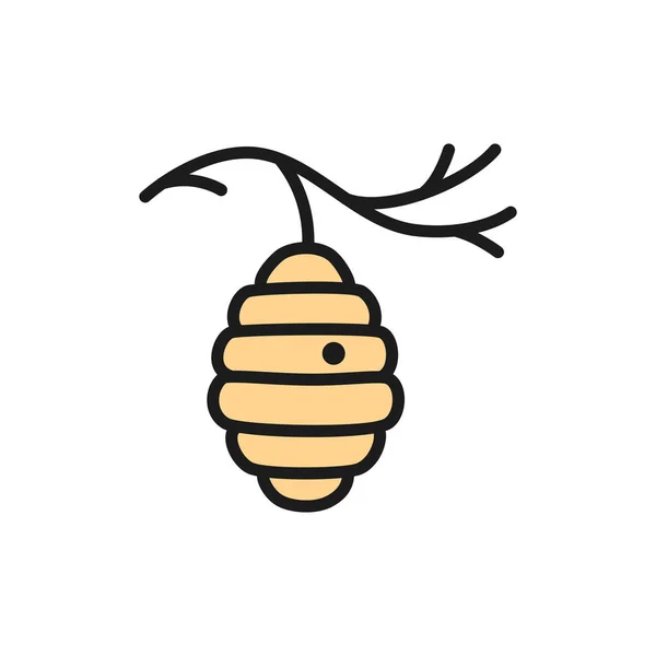 Ruche d'abeille sauvage sur l'arbre, ruche icône de ligne de couleur plate . — Image vectorielle