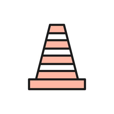 Vektör yol trafik konisi düz renk çizgisi simgesi.