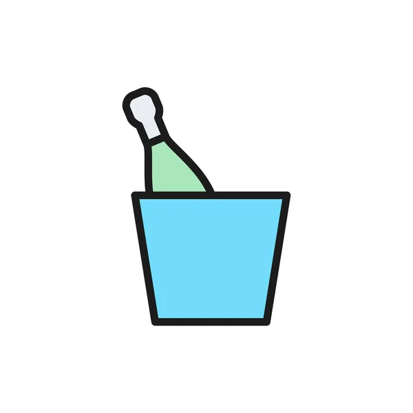 Secchio vettoriale con icona della linea di colore piatto bottiglia . — Vettoriale Stock