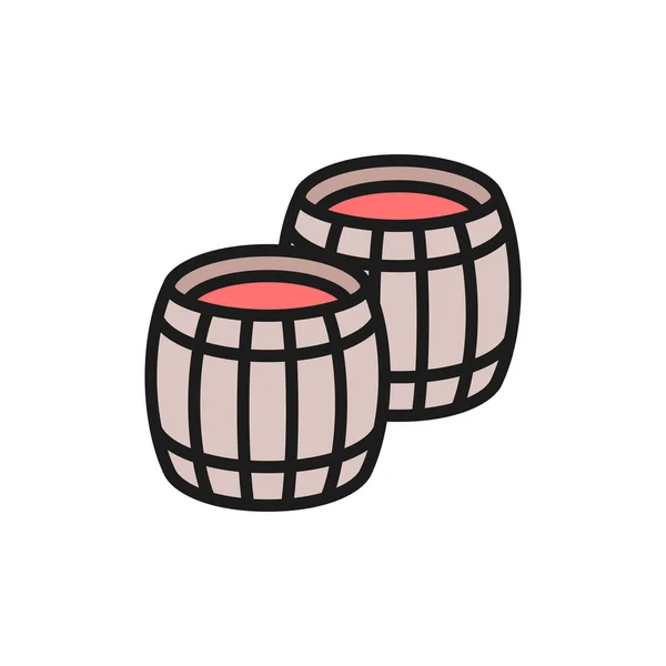 Vecteur deux barils de vin icône de ligne de couleur plate . — Image vectorielle