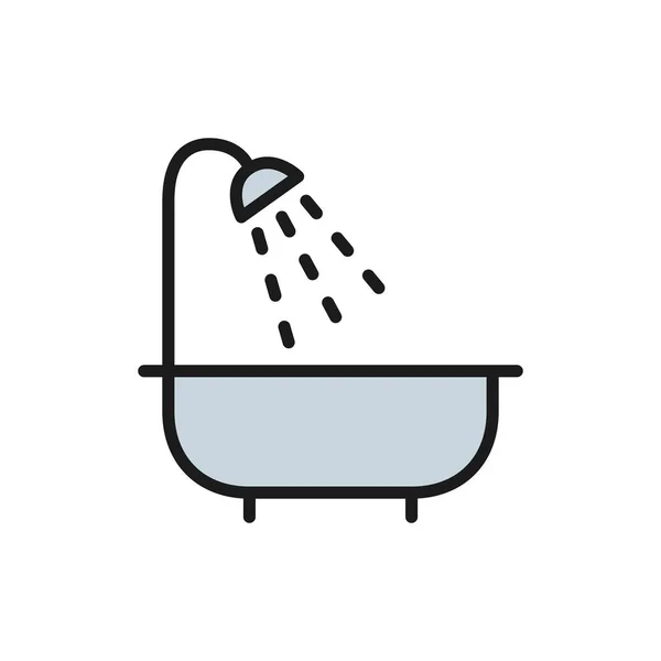 Bath, bathroom, bathtub, shower flat color line icon. — Stockvector