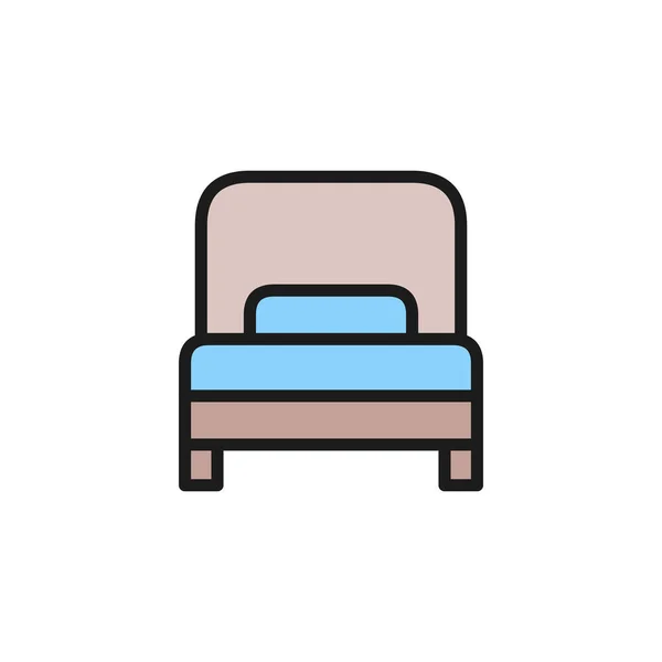 Single bed, hotel room flat color line icon. — Stock Vector