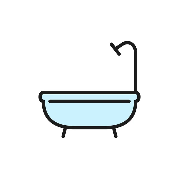 Ванна, душ, иконка плоской линии ванной комнаты . — стоковый вектор