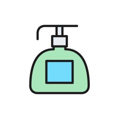 Sıvı sabun dağıtıcısı, kozmetik plastik şişe düz renk çizgisi simgesi.