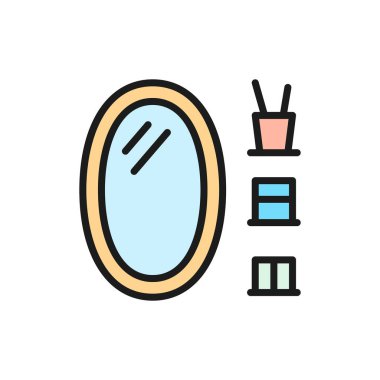 Vektör oval banyo aynası düz çizgi simgesi.