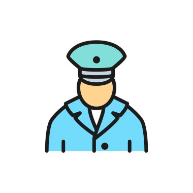 Demiryolu işçisi, kondüktör, metro düz renk çizgisi simgesi.