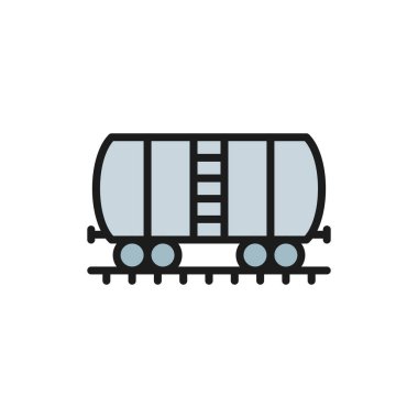 Petrol tankı raylarda, kargo vagonu düz renk simgesi.