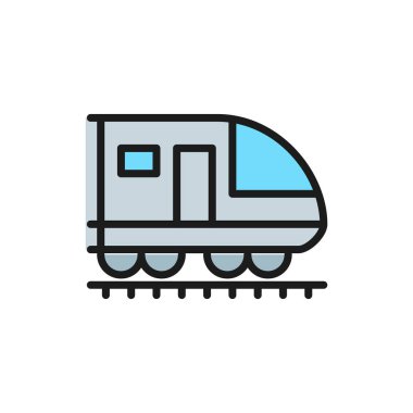 Tren, metro, lokomotif, demiryolu düz renk çizgisi simgesi.