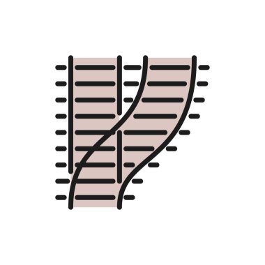 Eğri demiryolları, demiryolları, tren yolları düz renk çizgisi simgesi.