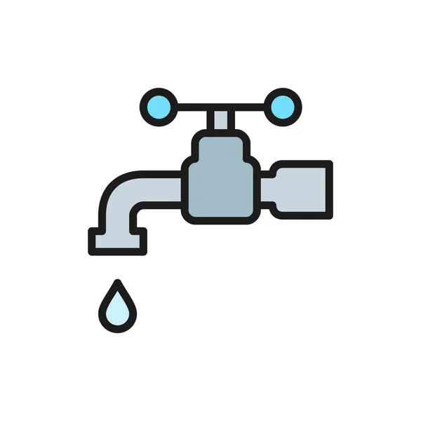 Vector de agua del grifo, grifo de color plano icono de línea . — Vector de stock