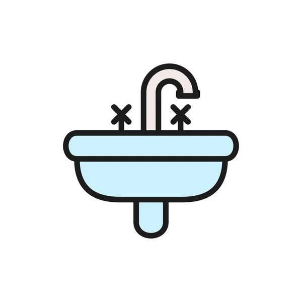 Vektor mosdó, mosdó, mosogató lapos színes vonal ikon. — Stock Vector