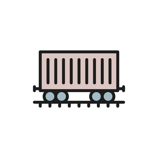 Nákladní vůz na kolejích, nákladní vůz, vlak ploché barevné čáry ikona. — Stockový vektor