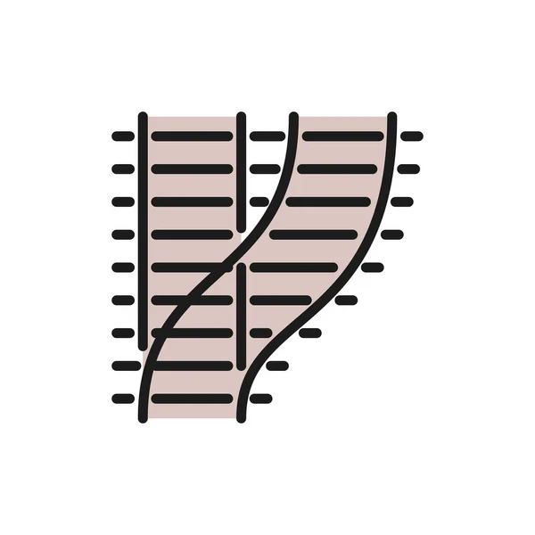 Изогнутые железные дороги, железнодорожные пути, железнодорожные дороги плоская цветовая линия значок . — стоковый вектор