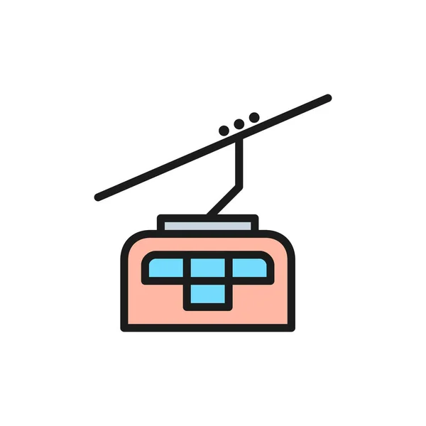 Funicular, ski cable lift flat color line icon. — Stock Illustration Funicular, ski cable lift flat color line icon. Royalty Free Stock Vectors