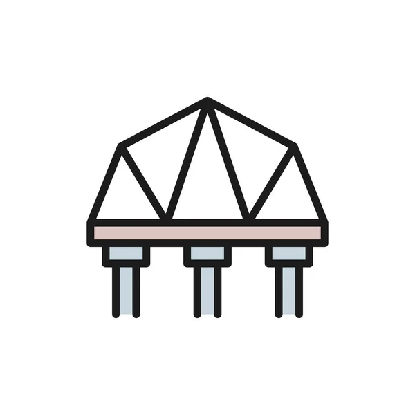 Vector suspension bridge flat color line icon. — Stock Illustration Vector suspension bridge flat color line icon. Vector Graphics