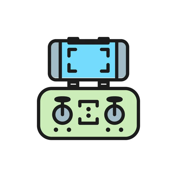 Pannello di controllo mobile per drone, icona linea di colore piatto gamepad . — Vettoriale Stock