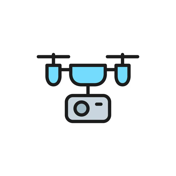 Drone with action camera flat color line icon. — Stock Vector