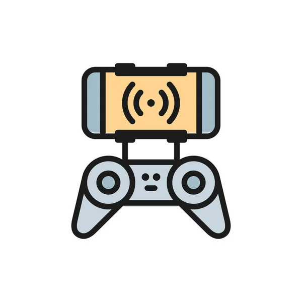 Pannello di controllo mobile per drone, telecomando linea a colori piatta icona . — Vettoriale Stock