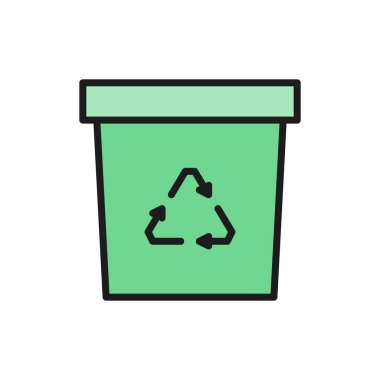 Atık geri dönüşümü, çöp kutusu, çöp kutusu düz renk çizgisi simgesi.